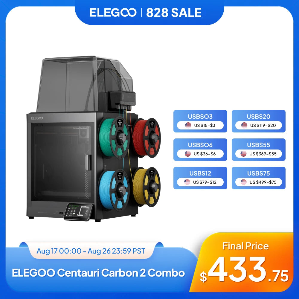 ELEGOO Centauri Carbon 2 Combo 3D Printer FDM 4-Color Printing Speed 500mm/s² with CANVAS  Low Noise Nozzle 350℃ 256x256x256mm