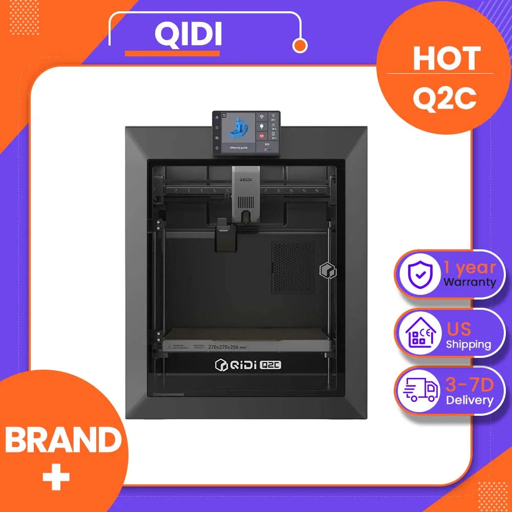 QIDI Q2C 3D Printer 350W Zero-Offset Precision Leveling, 270×270×256mm Build Volume, 3-in-1 Air Filtration, QIDI Box Compatible (Multi-Color, Multi-Material), 4.3 Inch 480×272 Touch Screen, 600 MM/s Max Speed, 32G EMMC + U